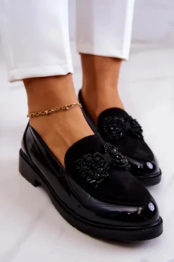 Eleganckie Lakierowane Mokasyny Loafery Czarne S.Barski HY51-318 Belize