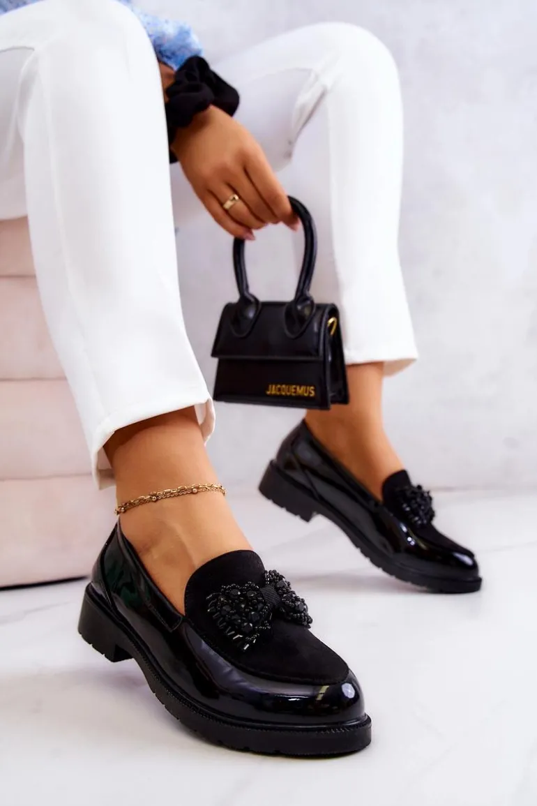 Eleganckie Lakierowane Mokasyny Loafery Czarne S.Barski HY51-318 Belize