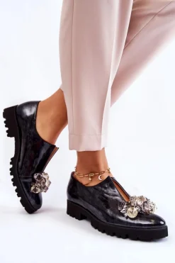 Eleganckie Lakierowane Półbuty Z Ozdobą Czarno-Szare Cindy