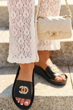 Eleganckie Lekkie Klapki Damskie Z Ozdobą Skóra Naturalna S.Barski KV27-013 Czarne