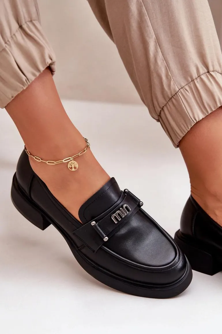 Eleganckie Mokasyny Damskie Z Naturalnej Skóry Czarne Vinceza 91114