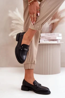 Eleganckie Mokasyny Damskie Z Naturalnej Skóry Czarne Vinceza 91114