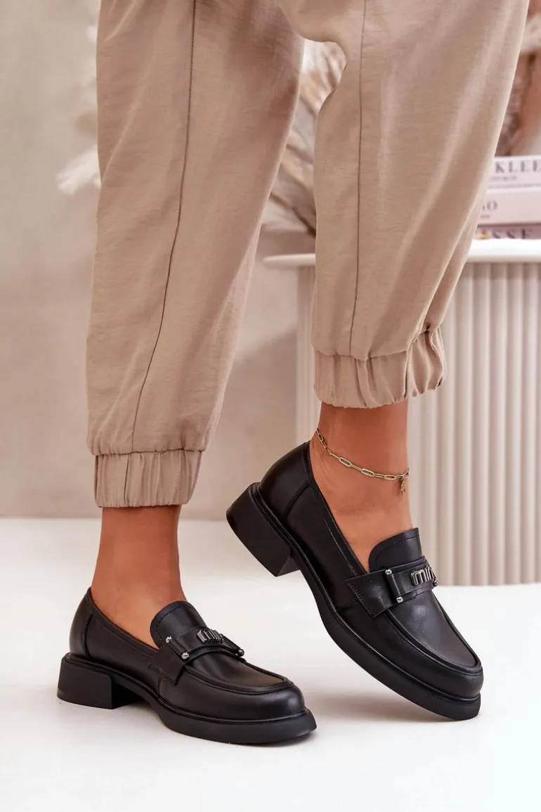 Eleganckie Mokasyny Damskie Z Naturalnej Skóry Czarne Vinceza 91114