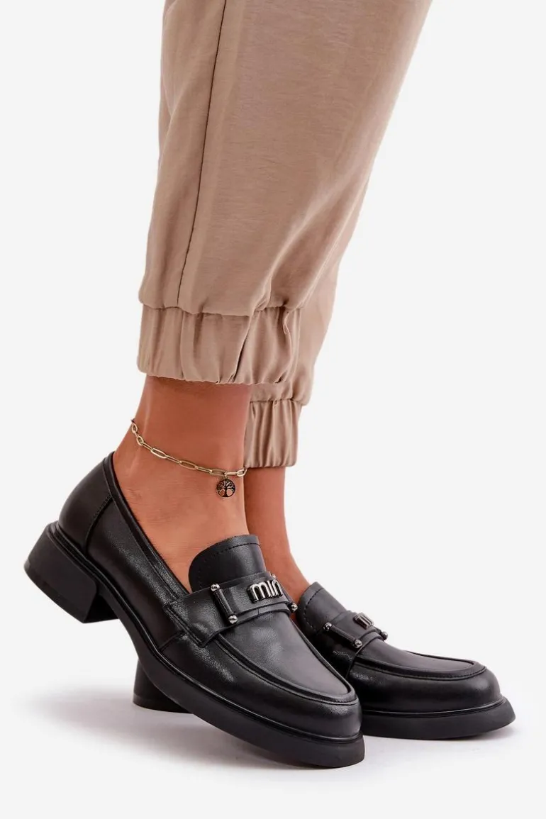 Eleganckie Mokasyny Damskie Z Naturalnej Skóry Czarne Vinceza 91114