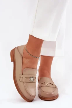 Eleganckie Mokasyny Damskie Z Naturalnej Skóry Vinceza 18100 Beżowe