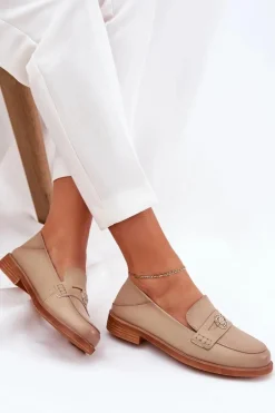 Eleganckie Mokasyny Damskie Z Naturalnej Skóry Vinceza 18100 Beżowe