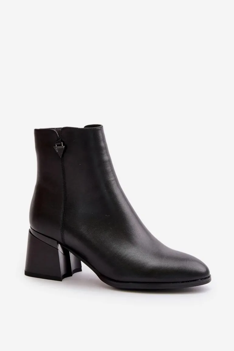 Eleganckie Ocieplane Botki Damskie Z Naturalnej Skóry Czarne Vinceza 77106