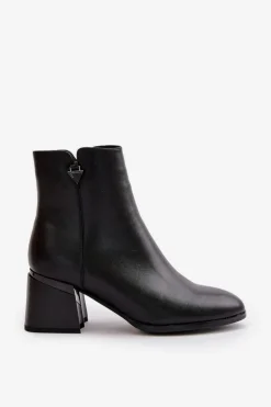 Eleganckie Ocieplane Botki Damskie Z Naturalnej Skóry Czarne Vinceza 77106