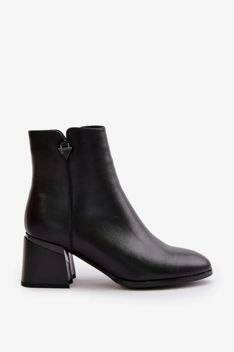 Eleganckie Ocieplane Botki Damskie Z Naturalnej Skóry Czarne Vinceza 77106