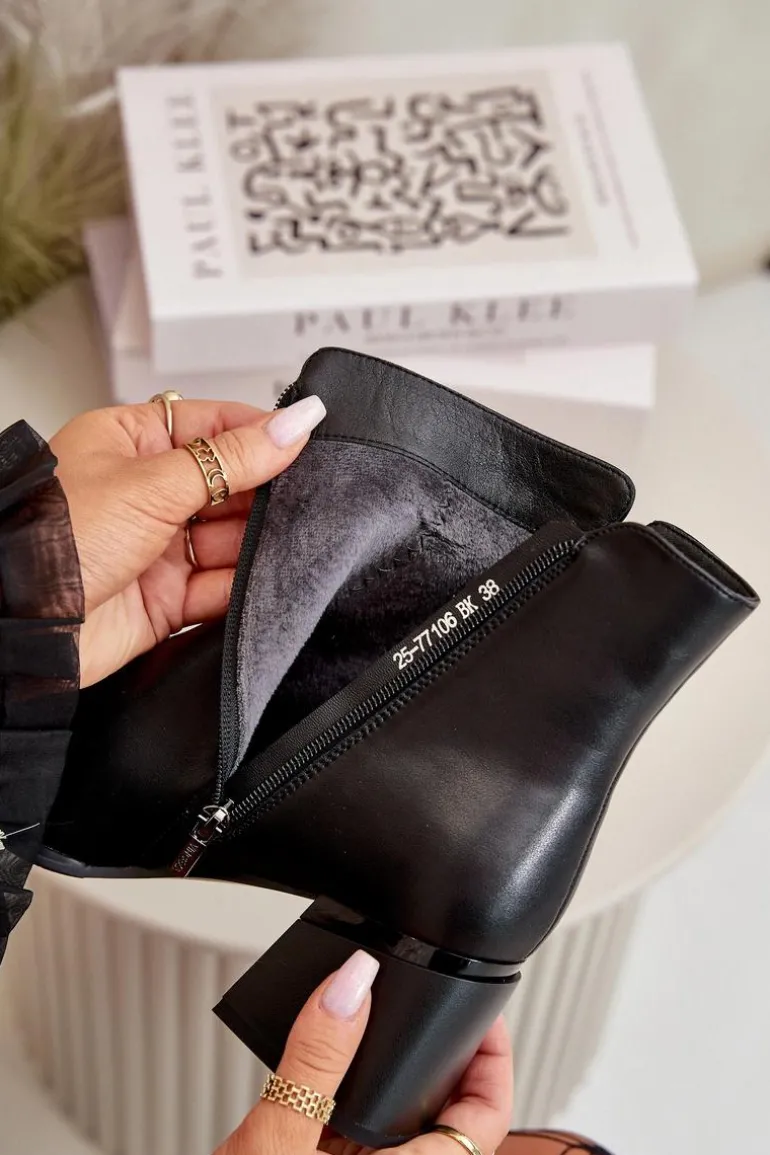 Eleganckie Ocieplane Botki Damskie Z Naturalnej Skóry Czarne Vinceza 77106