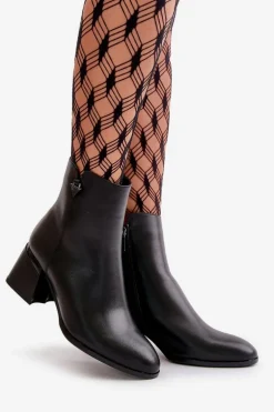 Eleganckie Ocieplane Botki Damskie Z Naturalnej Skóry Czarne Vinceza 77106