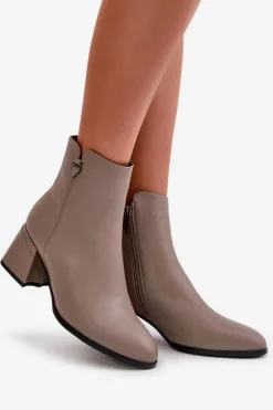 Eleganckie Ocieplane Botki Damskie Z Naturalnej Skóry Beżowe Vinceza 77106