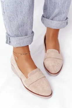 Eleganckie Półbuty Na Koturnie Vinceza 10599 Zamszowe Beżowe
