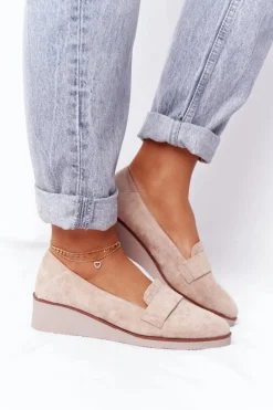 Eleganckie Półbuty Na Koturnie Vinceza 10599 Zamszowe Beżowe