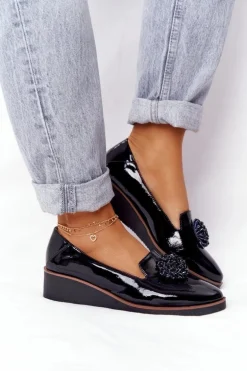 Eleganckie Półbuty Na Koturnie Vinceza 10580 Lakierowane Czarne