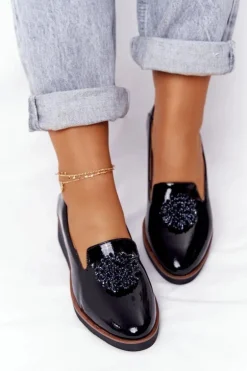 Eleganckie Półbuty Na Koturnie Vinceza 10580 Lakierowane Czarne