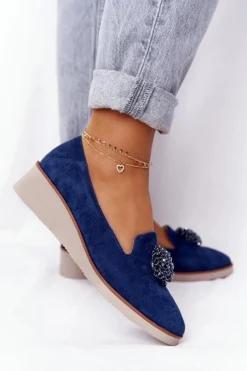Eleganckie Półbuty Na Koturnie Vinceza 10580 Zamszowe Granatowe