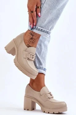 Eleganckie Półbuty Na Słupku Z Ozdobą Beżowe Lemar Harmell