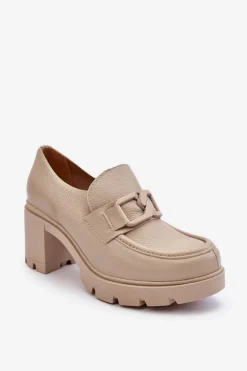 Eleganckie Półbuty Na Słupku Z Ozdobą Beżowe Lemar Harmell