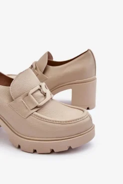 Eleganckie Półbuty Na Słupku Z Ozdobą Beżowe Lemar Harmell