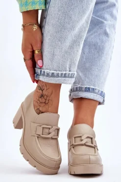 Eleganckie Półbuty Na Słupku Z Ozdobą Beżowe Lemar Harmell