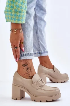 Eleganckie Półbuty Na Słupku Z Ozdobą Beżowe Lemar Harmell