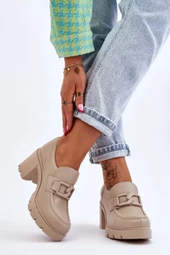 Eleganckie Półbuty Na Słupku Z Ozdobą Beżowe Lemar Harmell