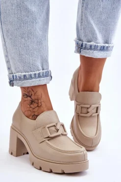 Eleganckie Półbuty Na Słupku Z Ozdobą Beżowe Lemar Harmell