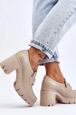 Eleganckie Półbuty Na Słupku Z Ozdobą Beżowe Lemar Harmell