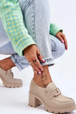 Eleganckie Półbuty Na Słupku Z Ozdobą Beżowe Lemar Harmell