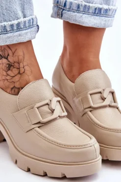 Eleganckie Półbuty Na Słupku Z Ozdobą Beżowe Lemar Harmell