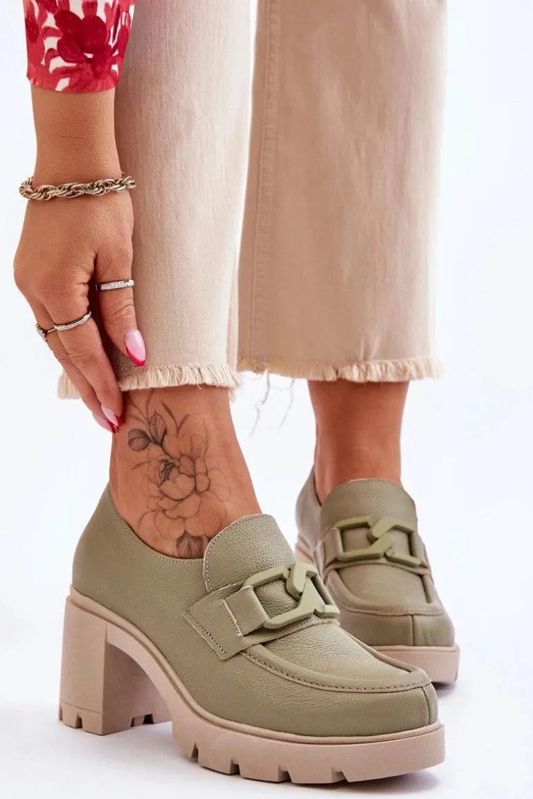 Eleganckie Półbuty Na Słupku Z Ozdobą Zielone Lemar Harmell