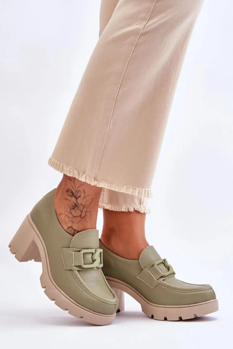 Eleganckie Półbuty Na Słupku Z Ozdobą Zielone Lemar Harmell