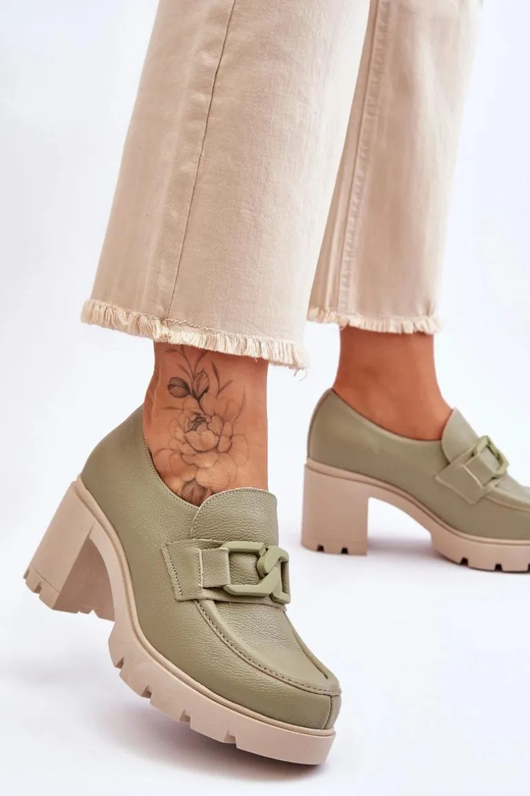 Eleganckie Półbuty Na Słupku Z Ozdobą Zielone Lemar Harmell