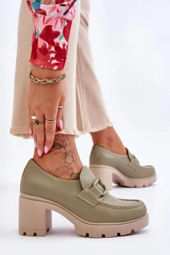 Eleganckie Półbuty Na Słupku Z Ozdobą Zielone Lemar Harmell