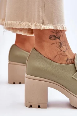 Eleganckie Półbuty Na Słupku Z Ozdobą Zielone Lemar Harmell