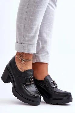 Eleganckie Półbuty Na Słupku Z Ozdobą Czarne Lemar Harmell