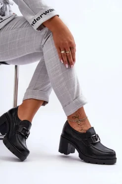 Eleganckie Półbuty Na Słupku Z Ozdobą Czarne Lemar Harmell