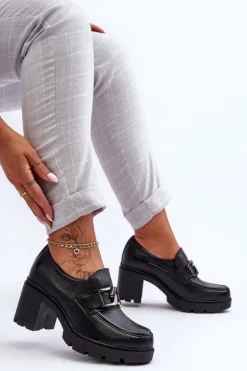 Eleganckie Półbuty Na Słupku Z Ozdobą Czarne Lemar Harmell