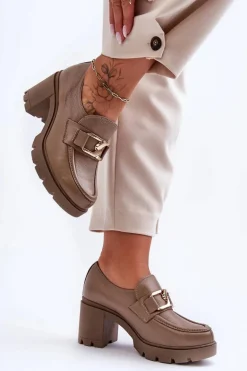 Eleganckie Półbuty Na Słupku Z Ozdobą Ciemnobeżowe Lemar Harmell