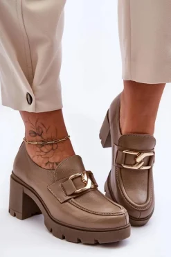 Eleganckie Półbuty Na Słupku Z Ozdobą Ciemnobeżowe Lemar Harmell