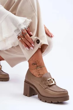 Eleganckie Półbuty Na Słupku Z Ozdobą Ciemnobeżowe Lemar Harmell