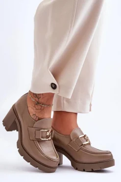 Eleganckie Półbuty Na Słupku Z Ozdobą Ciemnobeżowe Lemar Harmell