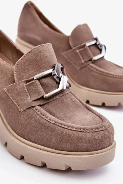 Eleganckie Półbuty Na Słupku Z Ciemnosrebrną Ozdobą Beżowe Lemar Harmell