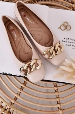 Eleganckie Pikowane Baleriny Z Łańcuchem Beżowe Coco