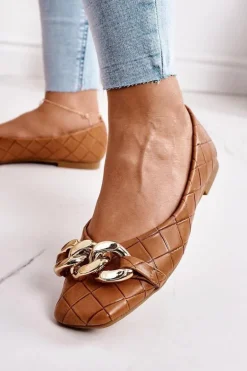 Eleganckie Pikowane Baleriny Z Łańcuchem Camel Coco