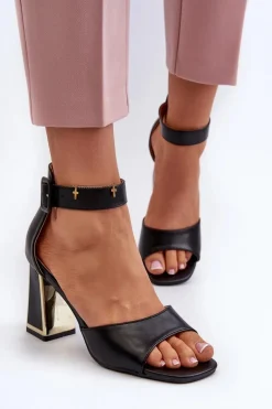 Eleganckie Sandały Damskie Na Słupku Czarne Rosazara