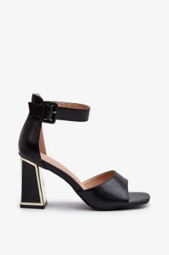 Eleganckie Sandały Damskie Na Słupku Czarne Rosazara