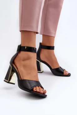 Eleganckie Sandały Damskie Na Słupku Czarne Rosazara