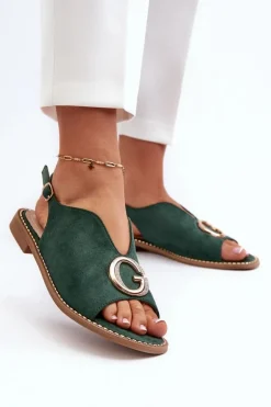 Eleganckie Sandały Damskie Z Ozdobą Eko Zamszowe S.Barski KV27-058 Zielone